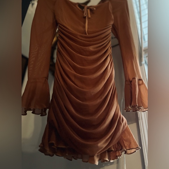 SHEIN Long Sleeve Ruched Dress in Rust - Picture 6 of 8